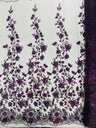 Princess Glitter 3D Floral Design Lace Polyester Fabric - Double Scallop, Mesh Lace, 54" Width (1 Yard)