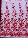 Princess Glitter 3D Floral Design Lace Polyester Fabric - Double Scallop, Mesh Lace, 54" Width (1 Yard)