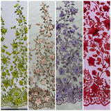 Princess Glitter 3D Floral Design Lace Polyester Fabric - Double Scallop, Mesh Lace, 54" Width (1 Yard)