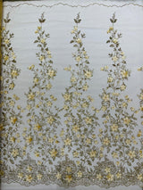 Princess Glitter 3D Floral Design Lace Polyester Fabric - Double Scallop, Mesh Lace, 54" Width (1 Yard)