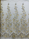 Princess Glitter 3D Floral Design Lace Polyester Fabric - Double Scallop, Mesh Lace, 54" Width (1 Yard)