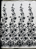 Princess Glitter 3D Floral Design Lace Polyester Fabric - Double Scallop, Mesh Lace, 54" Width (1 Yard)