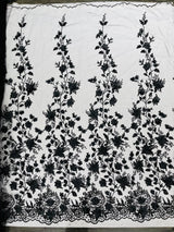 Princess Glitter 3D Floral Design Lace Polyester Fabric - Double Scallop, Mesh Lace, 54" Width (1 Yard)