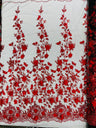 Princess Glitter 3D Floral Design Lace Polyester Fabric - Double Scallop, Mesh Lace, 54" Width (1 Yard)