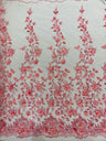 Princess Glitter 3D Floral Design Lace Polyester Fabric - Double Scallop, Mesh Lace, 54" Width (1 Yard)