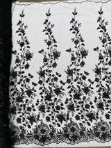 Princess Glitter 3D Floral Design Lace Polyester Fabric - Double Scallop, Mesh Lace, 54" Width (1 Yard)