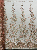 Princess Glitter 3D Floral Design Lace Polyester Fabric - Double Scallop, Mesh Lace, 54" Width (1 Yard)