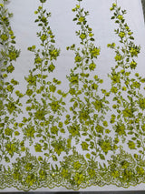 Princess Glitter 3D Floral Design Lace Polyester Fabric - Double Scallop, Mesh Lace, 54" Width (1 Yard)