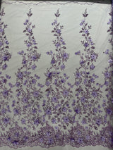 Princess Glitter 3D Floral Design Lace Polyester Fabric - Double Scallop, Mesh Lace, 54" Width (1 Yard)