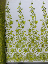 Princess Glitter 3D Floral Design Lace Polyester Fabric - Double Scallop, Mesh Lace, 54" Width (1 Yard)