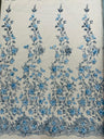 Princess Glitter 3D Floral Design Lace Polyester Fabric - Double Scallop, Mesh Lace, 54" Width (1 Yard)