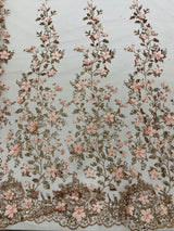 Princess Glitter 3D Floral Design Lace Polyester Fabric - Double Scallop, Mesh Lace, 54" Width (1 Yard)