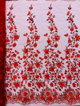 Princess Glitter 3D Floral Design Lace Polyester Fabric - Double Scallop, Mesh Lace, 54" Width (1 Yard)