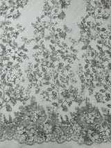 Princess Glitter 3D Floral Design Lace Polyester Fabric - Double Scallop, Mesh Lace, 54" Width (1 Yard)