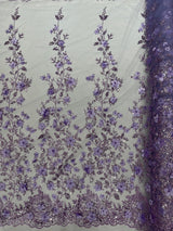 Princess Glitter 3D Floral Design Lace Polyester Fabric - Double Scallop, Mesh Lace, 54" Width (1 Yard)