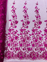 Princess Glitter 3D Floral Design Lace Polyester Fabric - Double Scallop, Mesh Lace, 54" Width (1 Yard)