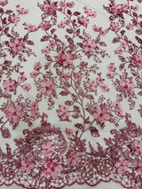 Princess Glitter 3D Floral Design Lace Polyester Fabric - Double Scallop, Mesh Lace, 54" Width (1 Yard)
