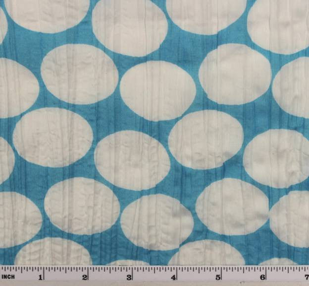 Crinkled Voile Dot Print 100 Percent Polyester Fabric - Blue/White Dot Print, 48/50" Width (1 Yard)