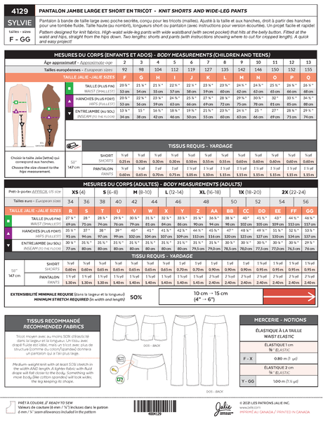 Sylvie Knit Shorts and Wide Leg Pants Sewing Pattern by Jalie
