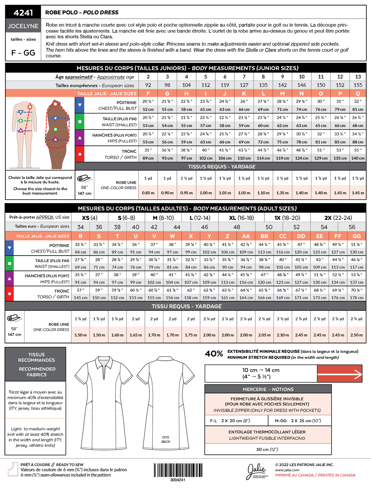 Sewing Pattern Jocelyne Polo Dress Pattern by Jalie