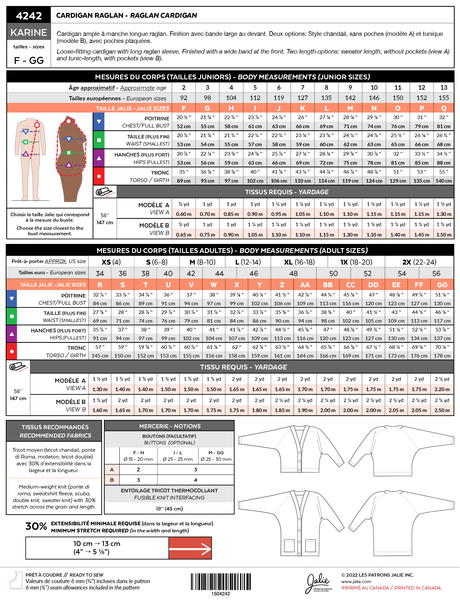 Sewing Pattern: Karine Raglan Cardigan by Jalie