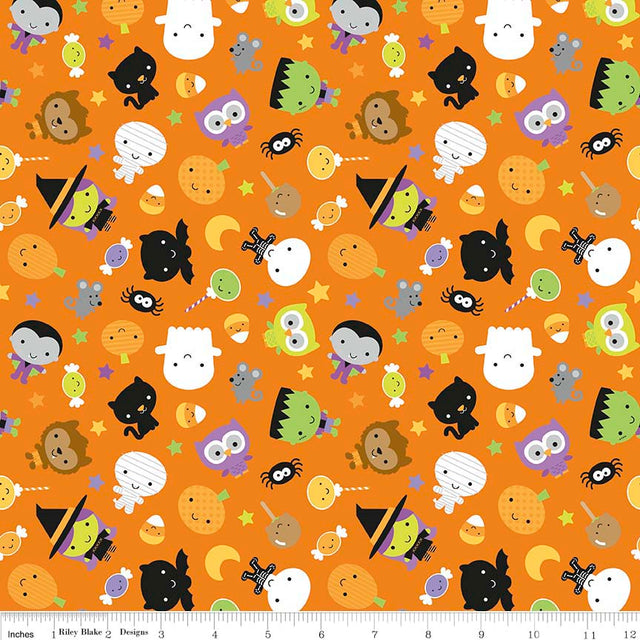 Cotton Lycra Knit Ghouls and Goodies Orange