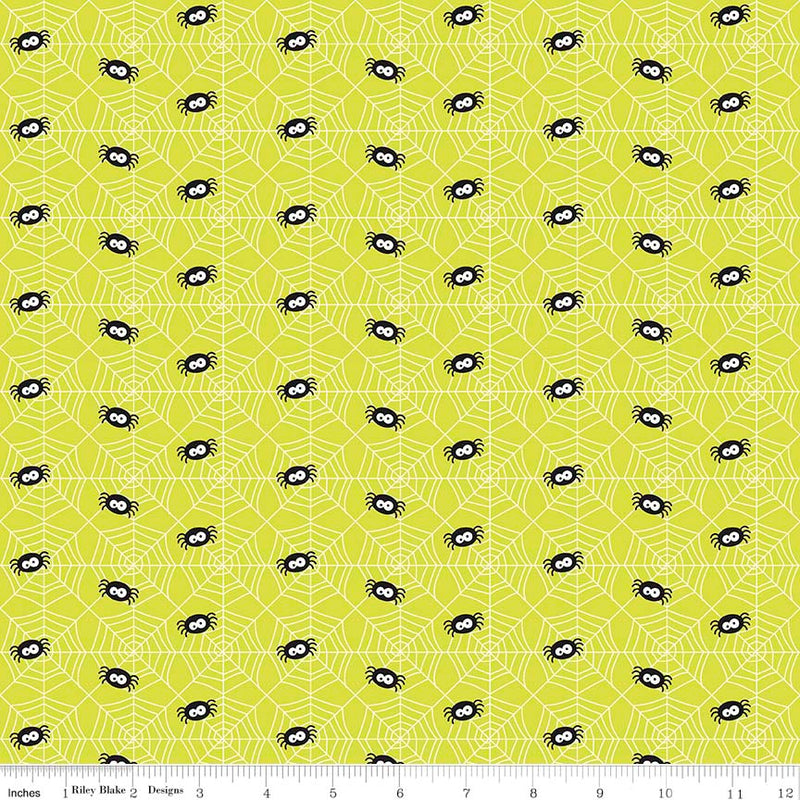 Cotton Lycra Knit Fabric Ghouls and Goodies Spider Lime by Riley Blake Designs