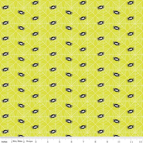 Cotton Lycra Knit Fabric Ghouls and Goodies Spider Lime by Riley Blake Designs