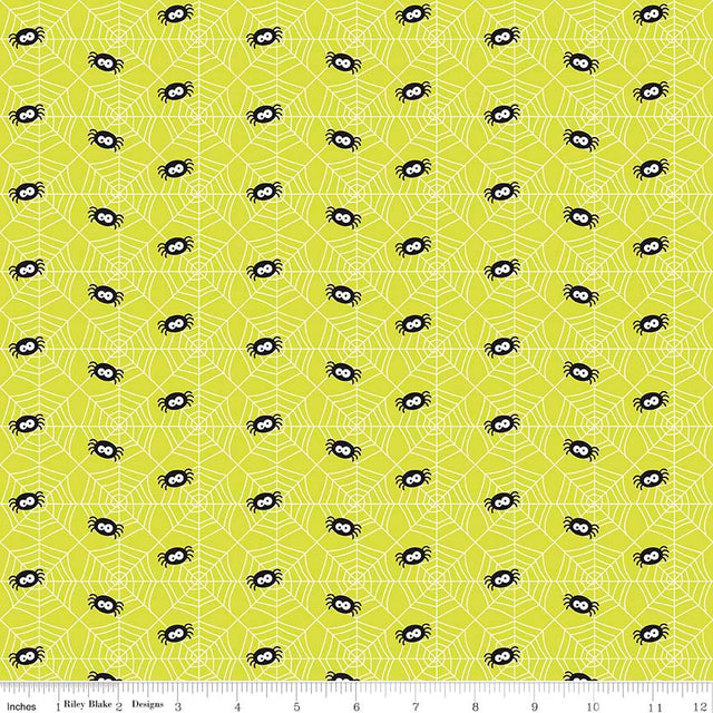 Cotton Lycra Knit Fabric Ghouls and Goodies Spider Lime by Riley Blake Designs