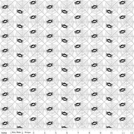 Cotton Lycra Knit Fabric Ghouls and Goodies Spider White