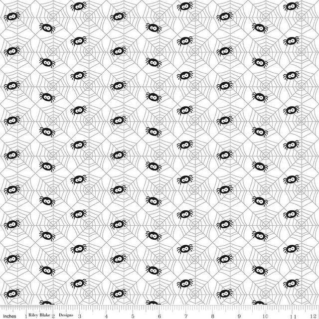 Cotton Lycra Knit Fabric Ghouls and Goodies Spider White