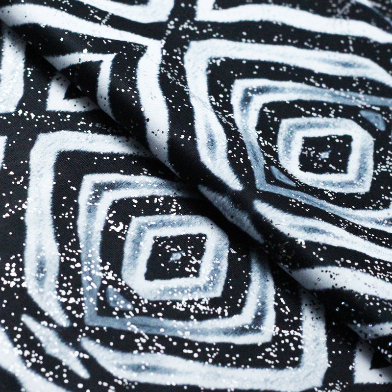 Psychedelic Fur Polyester Spandex Fabric - Black And White Tribal Print, 58/60" Width (1 Yard)