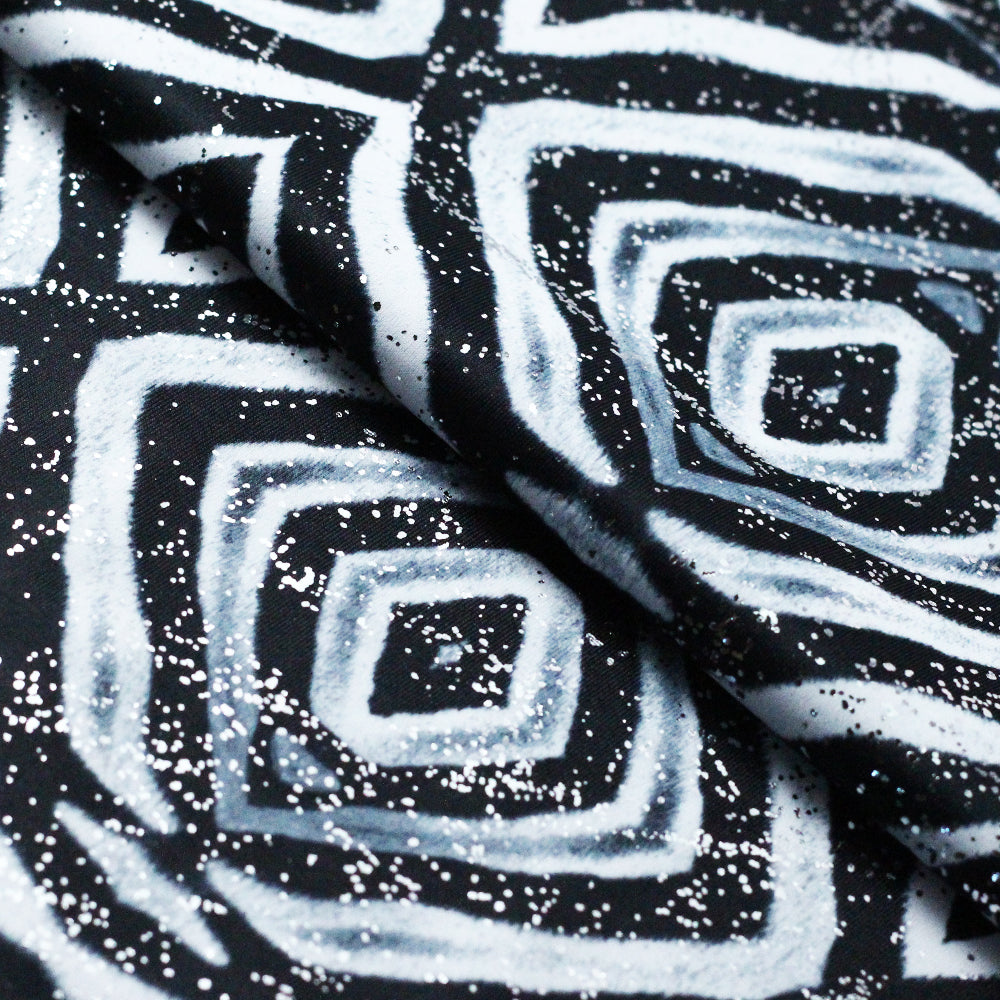 Psychedelic Fur Polyester Spandex Fabric - Black And White Tribal Print, 58/60" Width (1 Yard)
