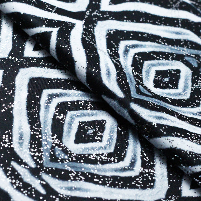 Psychedelic Fur Polyester Spandex Fabric - Black And White Tribal Print, 58/60" Width (1 Yard)
