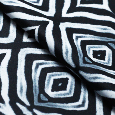 Psychedelic Fur Polyester Spandex Fabric - Black And White Tribal Print, 58/60" Width (1 Yard)