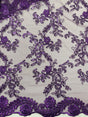 Elena's Lace Purple Polyester Lace Fabric - Corded Mesh Embroidered With Sequins, Double Scalloped Edge, Purple, 54" Width (1 Yard)