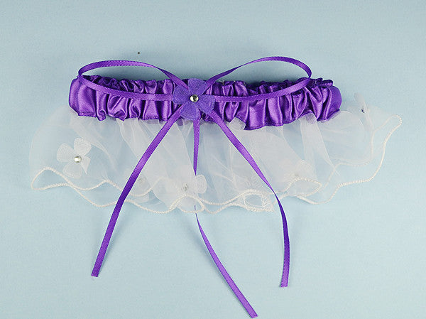 Purple Satin Bridal Wedding Garter Floral Organza Trim 12 Pack