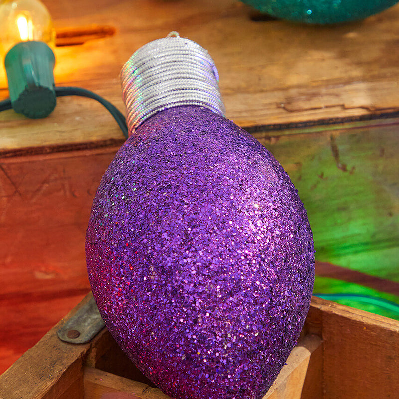 7Inch Purple Glitter Light Bulb Ornament