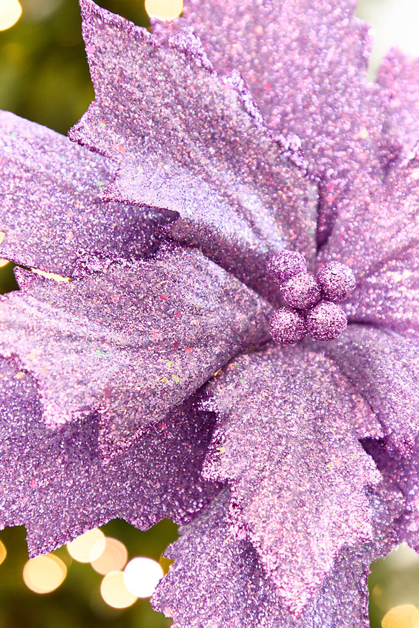 19" x 13.5" Lavender Glitter Poinsettia Stem