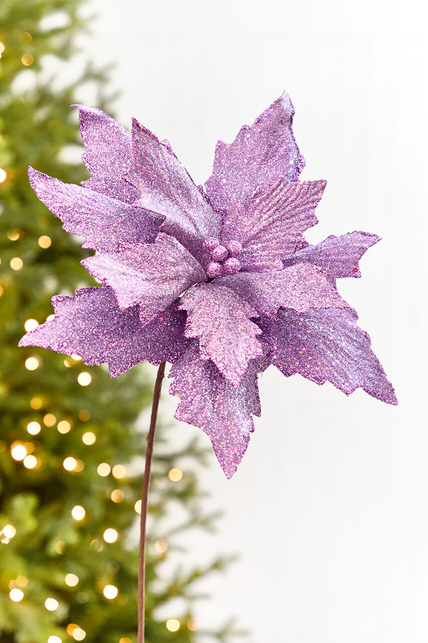 19" x 13.5" Lavender Glitter Poinsettia Stem