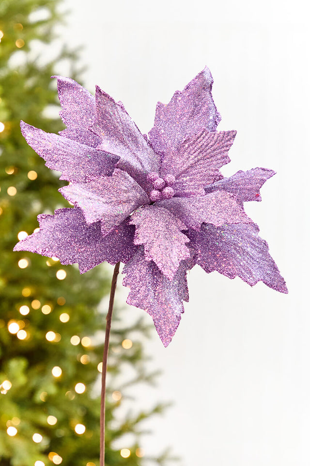 19" x 13.5" Lavender Glitter Poinsettia Stem