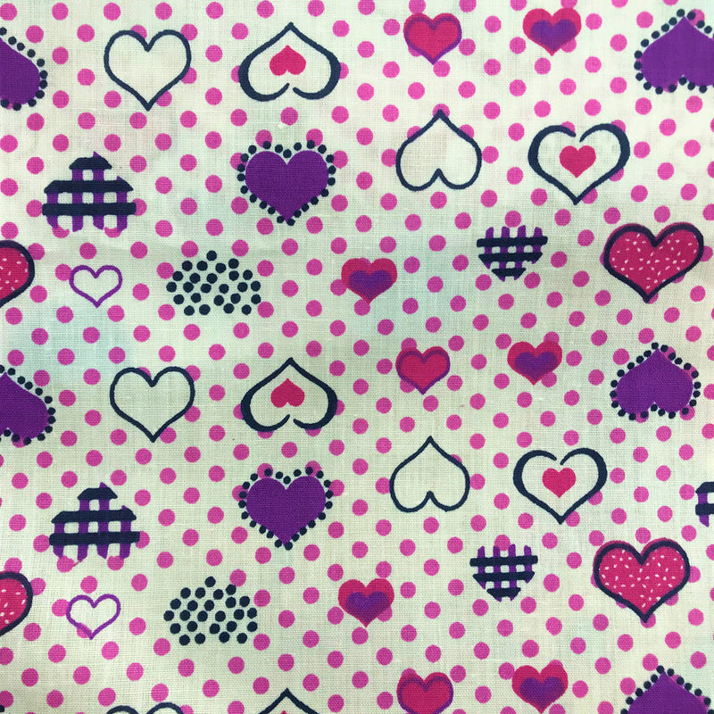 Hearts Purple Poly Cotton Fabric - Purple Hearts, 59/60" Wide (1 Yard)