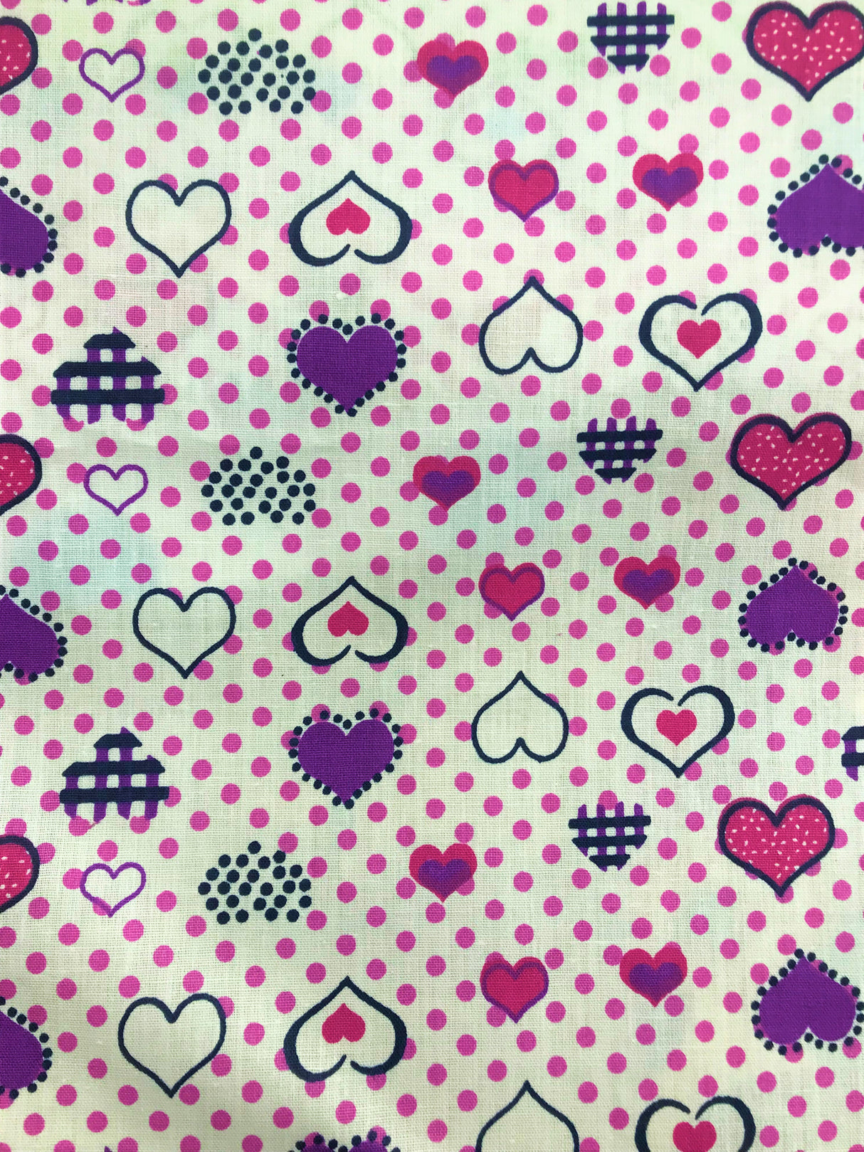 Hearts Purple Poly Cotton Fabric - Purple Hearts, 59/60" Wide (1 Yard)