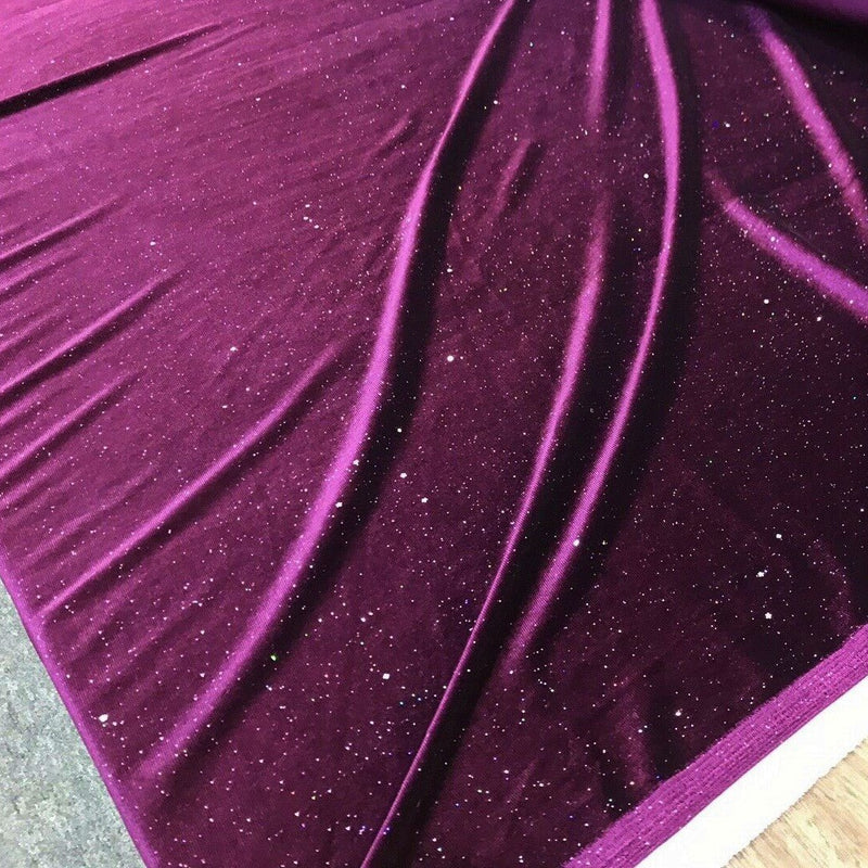 Selena Purple Stretch Velvet Fabric - Dark Purple, Iridescent Glitter, 59" Width (1 Yard)