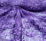 Purple 3D Beaded Lace Mesh Fabric