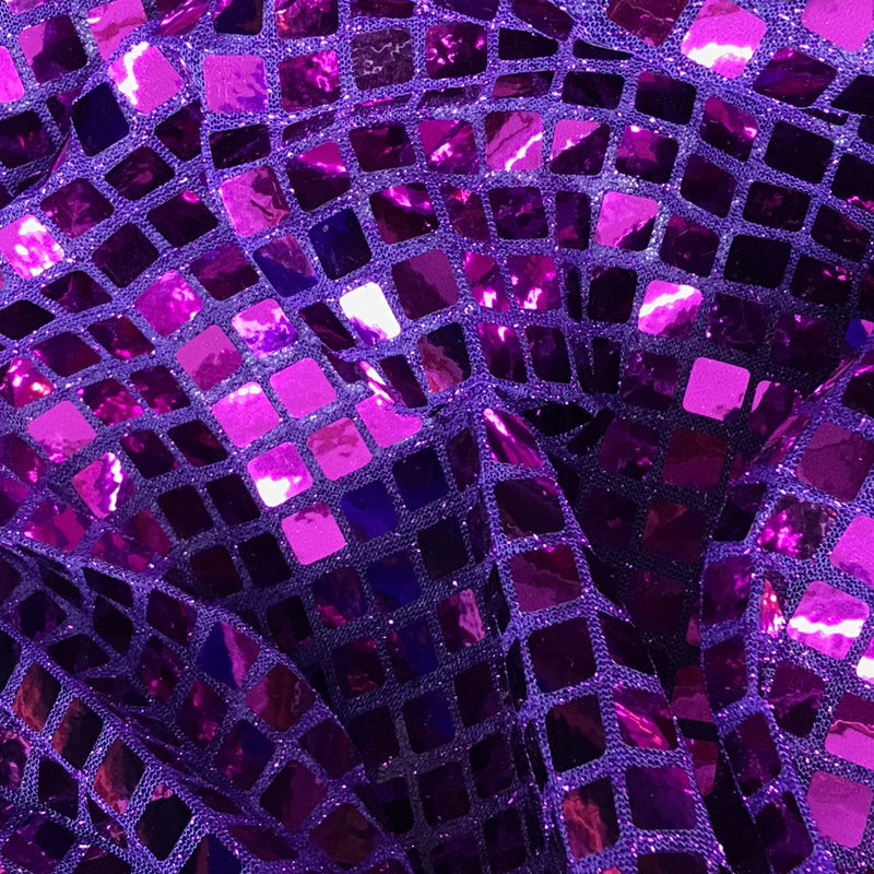 Purple Square Foil Sequin Fabric - Purple, Square Foil Glue On, 42" Width (1 Yard)