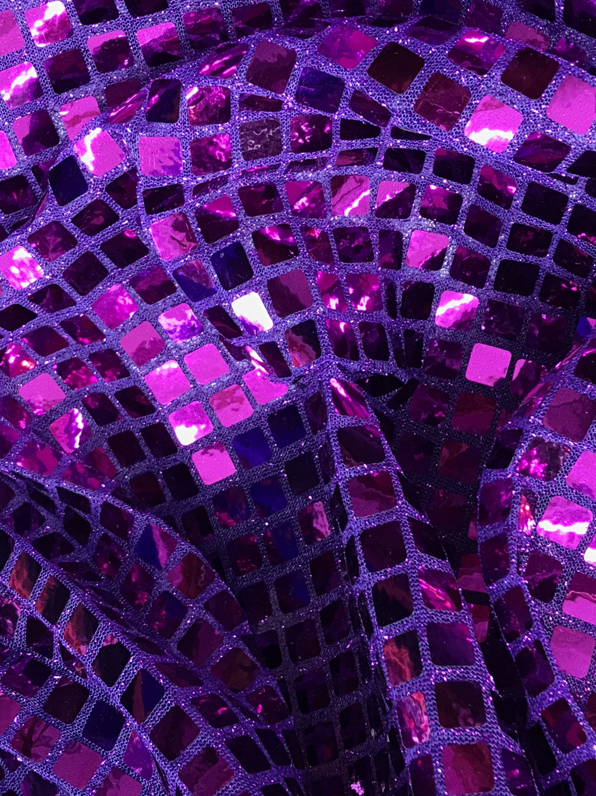 Purple Square Foil Sequin Fabric - Purple, Square Foil Glue On, 42" Width (1 Yard)