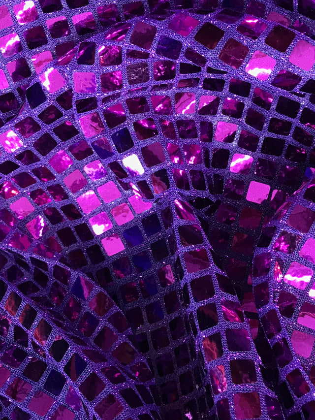 Purple Square Foil Sequin Fabric - Purple, Square Foil Glue On, 42" Width (1 Yard)