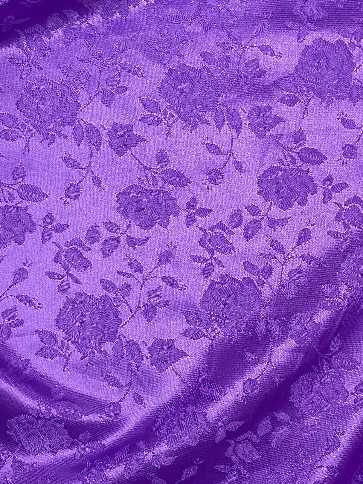Purple Jacquard Satin Polyester Fabric - Purple Jacquard, Reversible, 58"-60" Width