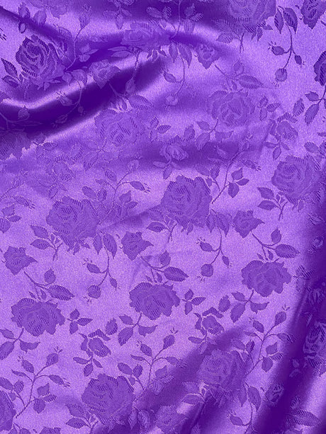 Purple Jacquard Satin Polyester Fabric - Purple Jacquard, Reversible, 58"-60" Width